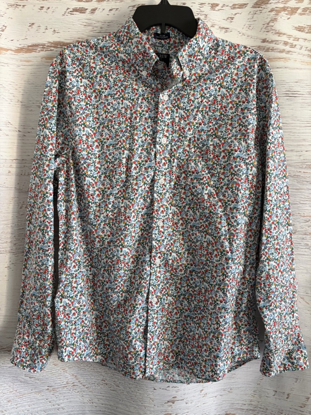 J Crew Slim Untucked Men's White Floral Button-Down Shirt